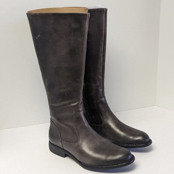 Born Shoes - Born North Riding Boots, Grey Leather, Women's 8 M